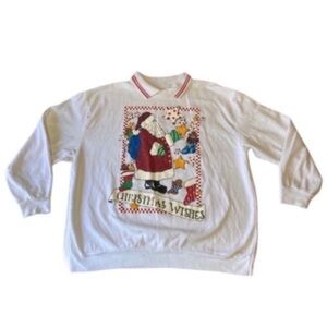 Vintage 90s Holiday Time Santa Ugly Christmas Wishes Collared Sweatshirt XL